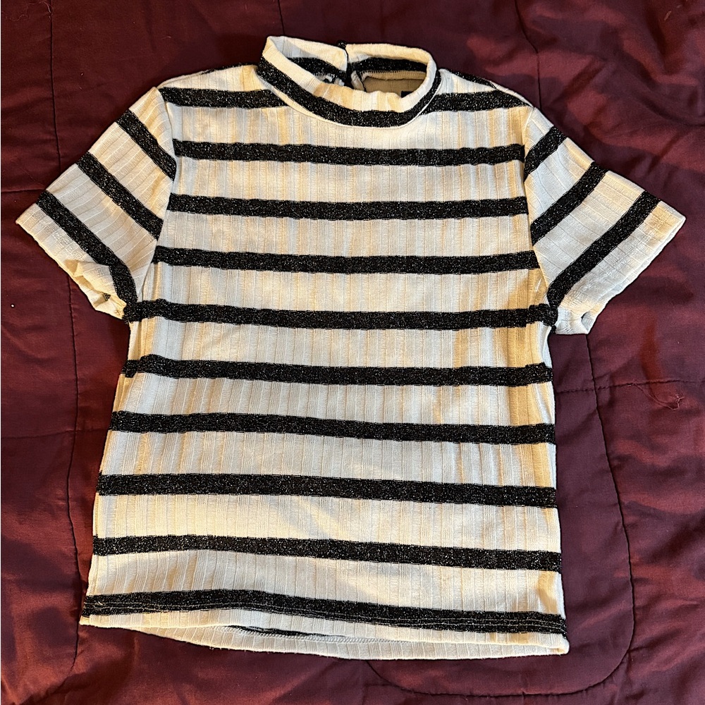 Black and White Glitter Striped Crop Top | Size M